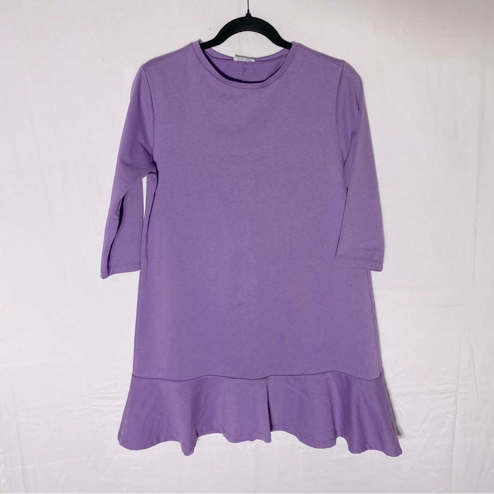5/$25 DeFacto Purple Long Sleeve Crew Neck Shift Dress With Ruffle Hem M